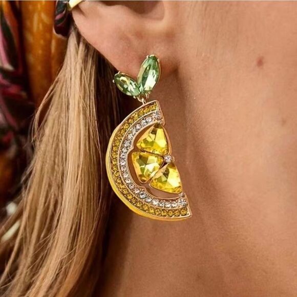 New Lemon Crystal & Glass Rhinestone Earrings - Picture 2 of 9